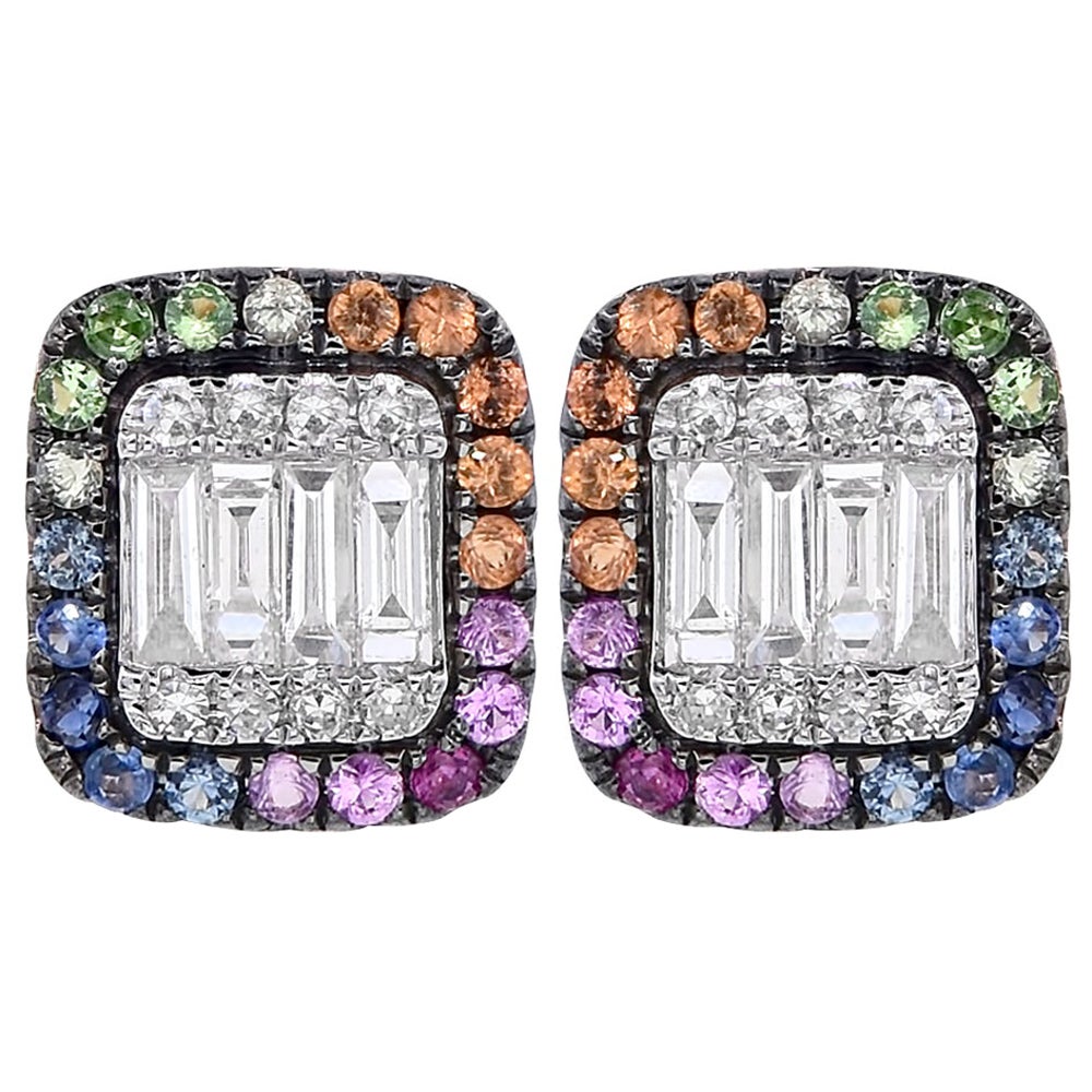 14K Rose Gold Multicolor Sapphire and Diamond Earrings