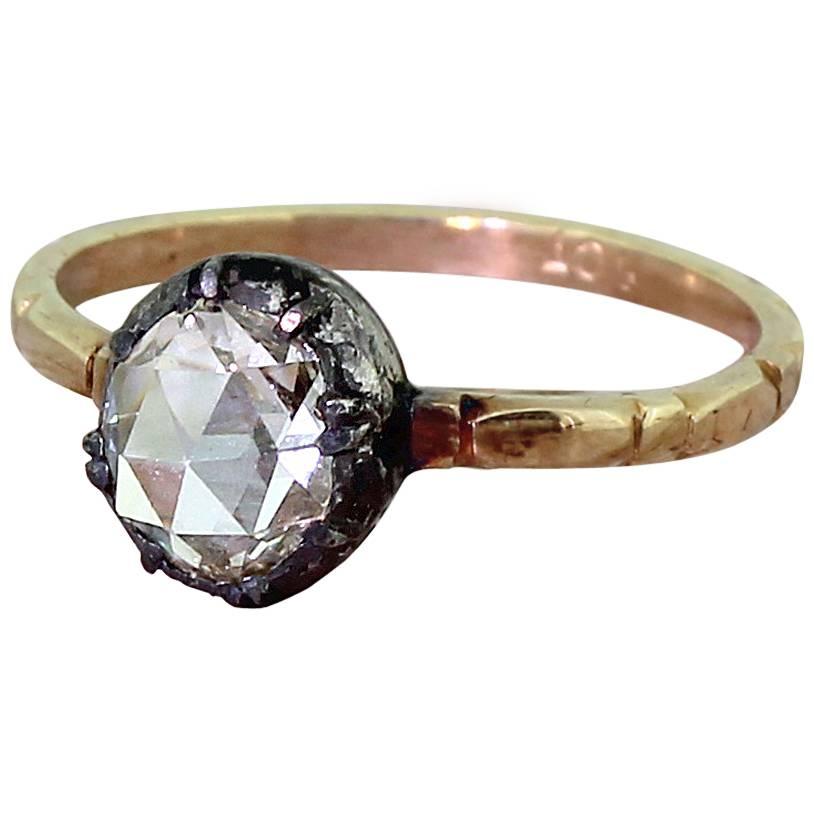 Early Victorian 0.90 Carat Rose Cut Diamond Solitaire Ring