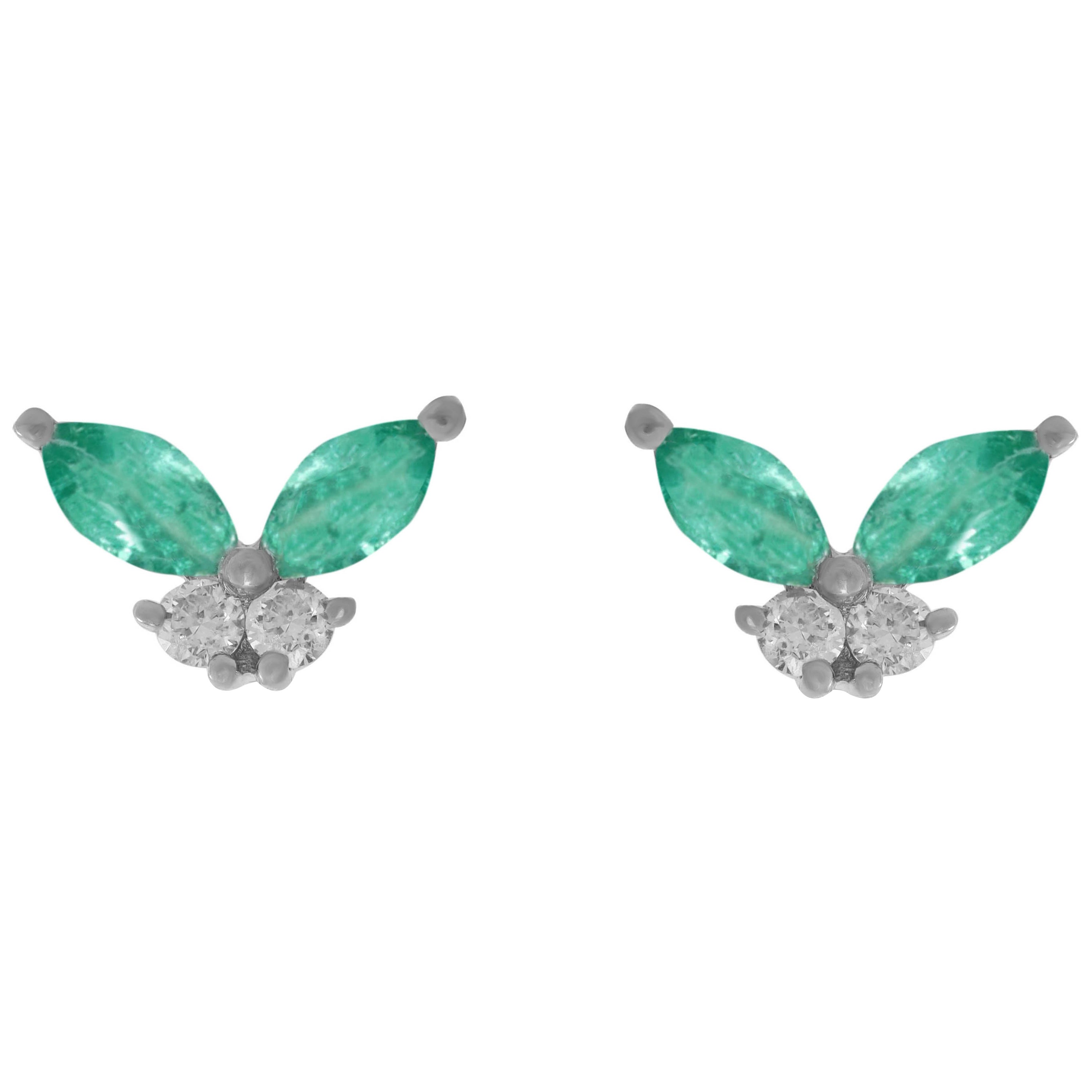 14K White Gold Diamond and Emerald Earrings