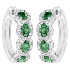 18K White Gold Emerald and Diamond Earrings