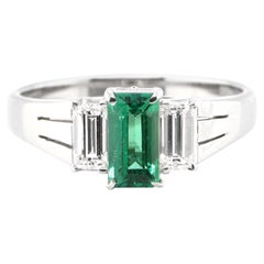 GIA Certified 0.47 Carat Natural Colombian No Oil Emerald Set in Platinum