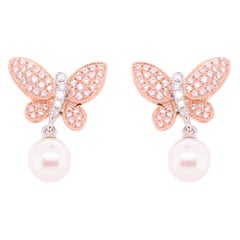 14K Rose Gold Pearl and Diamond Earrings