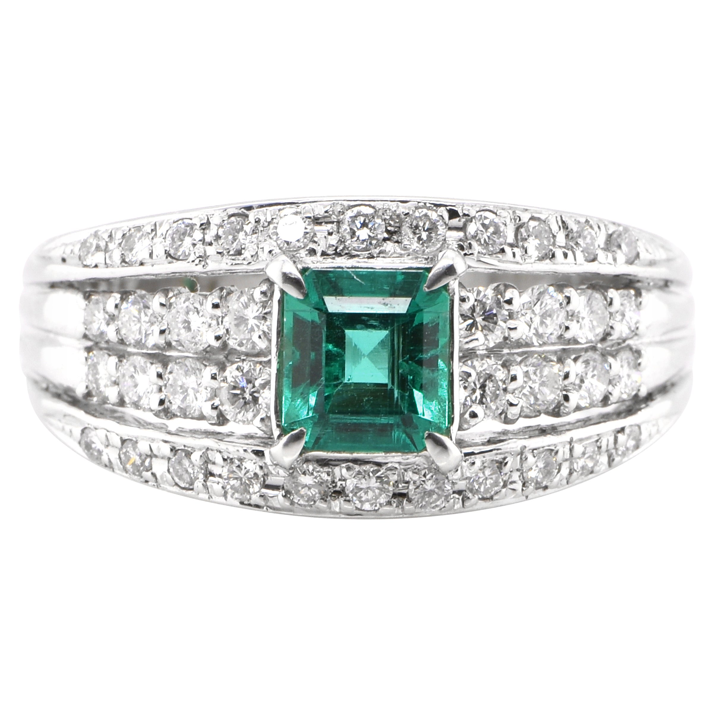 GIA Certified 0.76 Carat Natural Colombian No Oil Emerald Set in Platinum