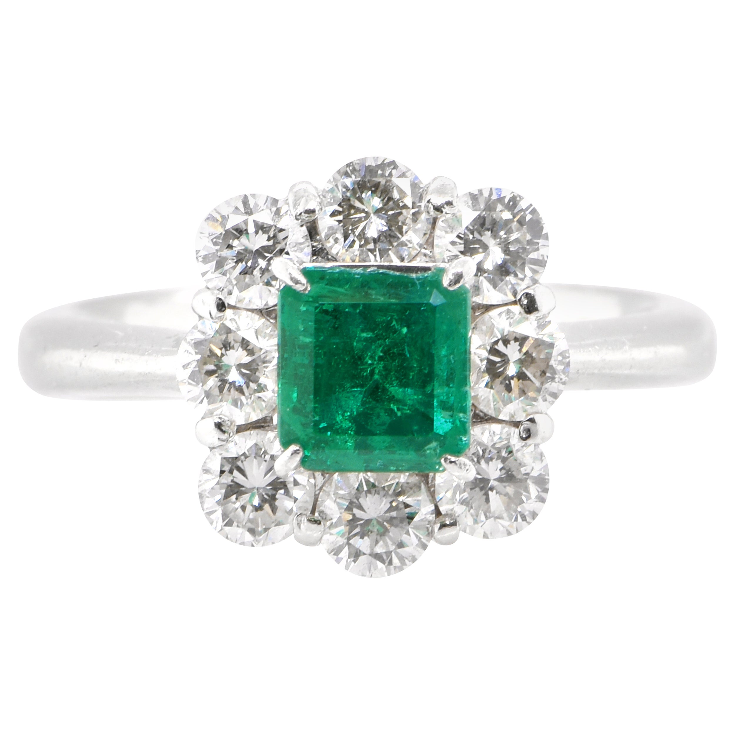 Cartier Inspired Platinum and Diamond Halo Engagement Ring For Sale at