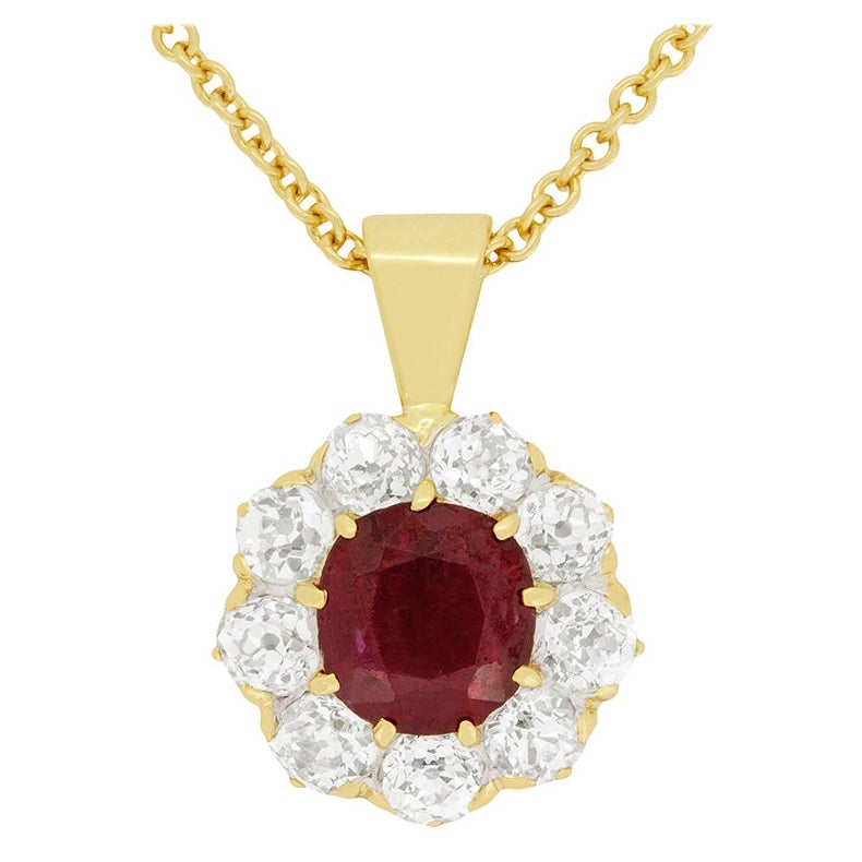 Victorian 1.00ct Burmese Ruby and Diamond Necklace, c.1880s For Sale