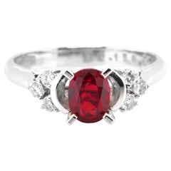 0.97 Carat Natural Ruby and Diamond Estate Engagement Ring Set in Platinum