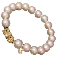 Retro Mikimoto Estate Akoya Pearl Bracelet 18k Gold Certified