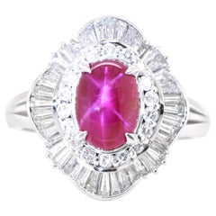 3.15 Carat Natural Star Ruby and Diamond Estate Cocktail Ring Set in Platinum