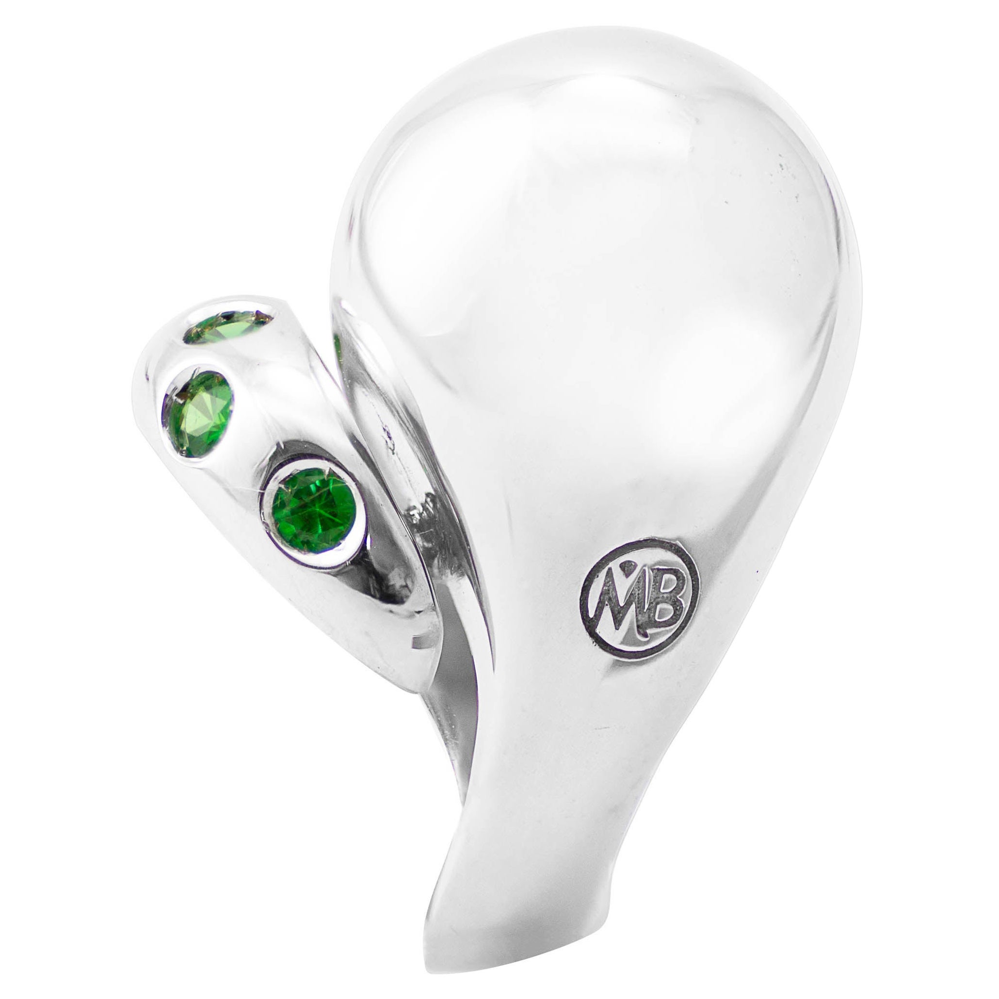 Handcrafted Green Tsavorite Silver Margherita Burgener Balloon Ring For Sale