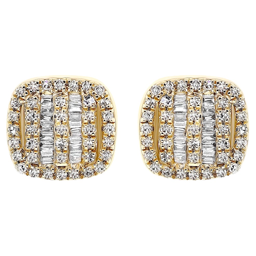 14K Yellow Gold Diamond Earrings For Sale at 1stDibs