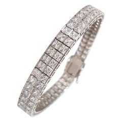 Bracelet tennis en or blanc 14 carats avec zirconia cubique taille princesse