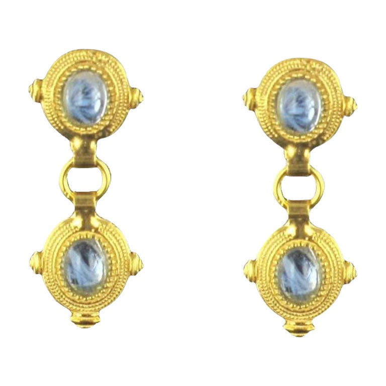 New Etruscan Style Vermeil Blue Stone Drop Earrings