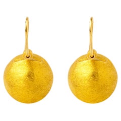 Handcrafted 24 K Gold Golf Ball Inspired Dangling Earrings with Diamonds