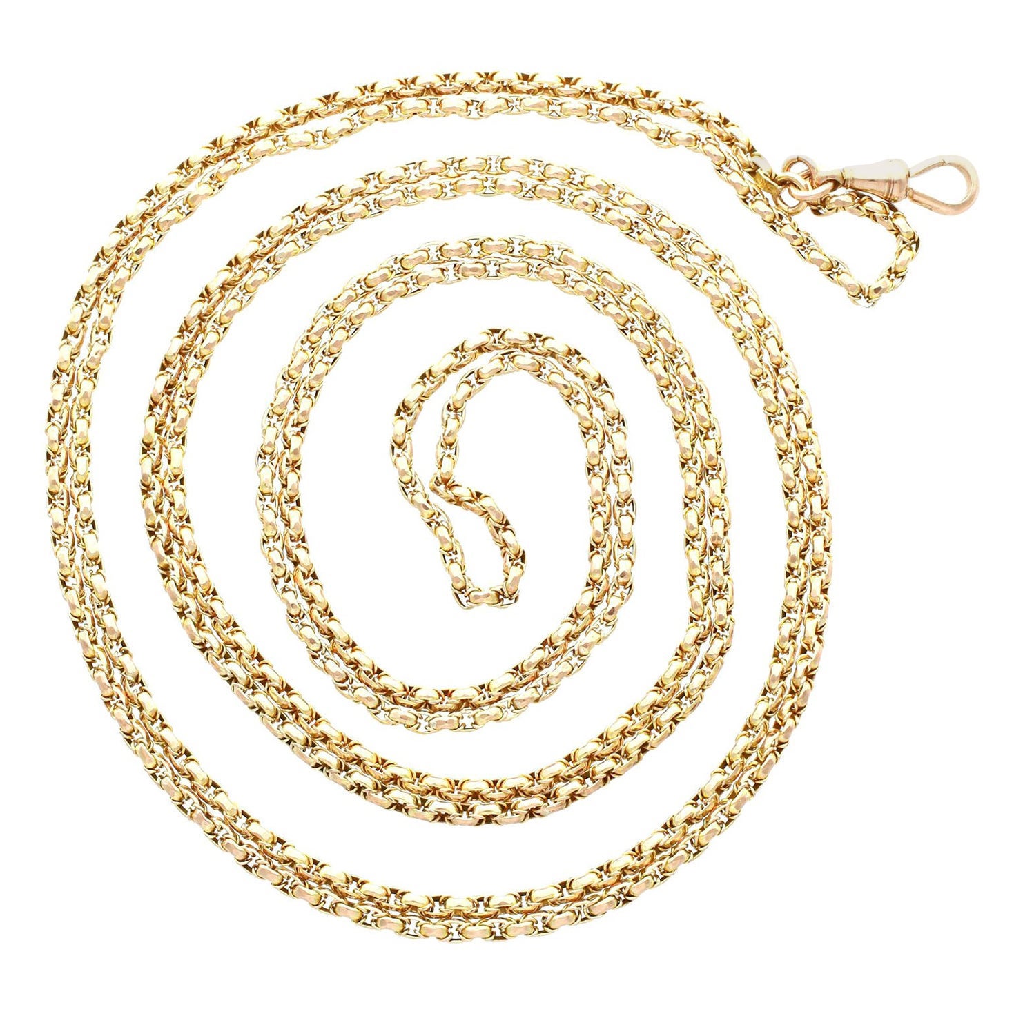 Antique 1890s 9k Yellow Gold Longuard Chain For Sale