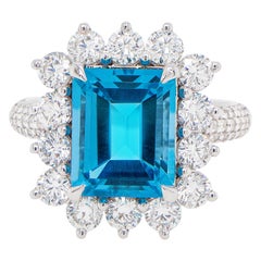 Sky Blue 3.80 Carat Topaz Ring with Diamonds 1.61 Carats 18K White Gold