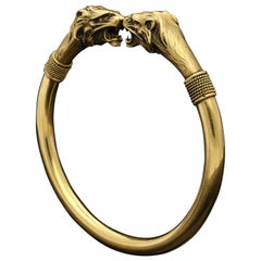 French Antique 18ct Gold Lion Head Bangle