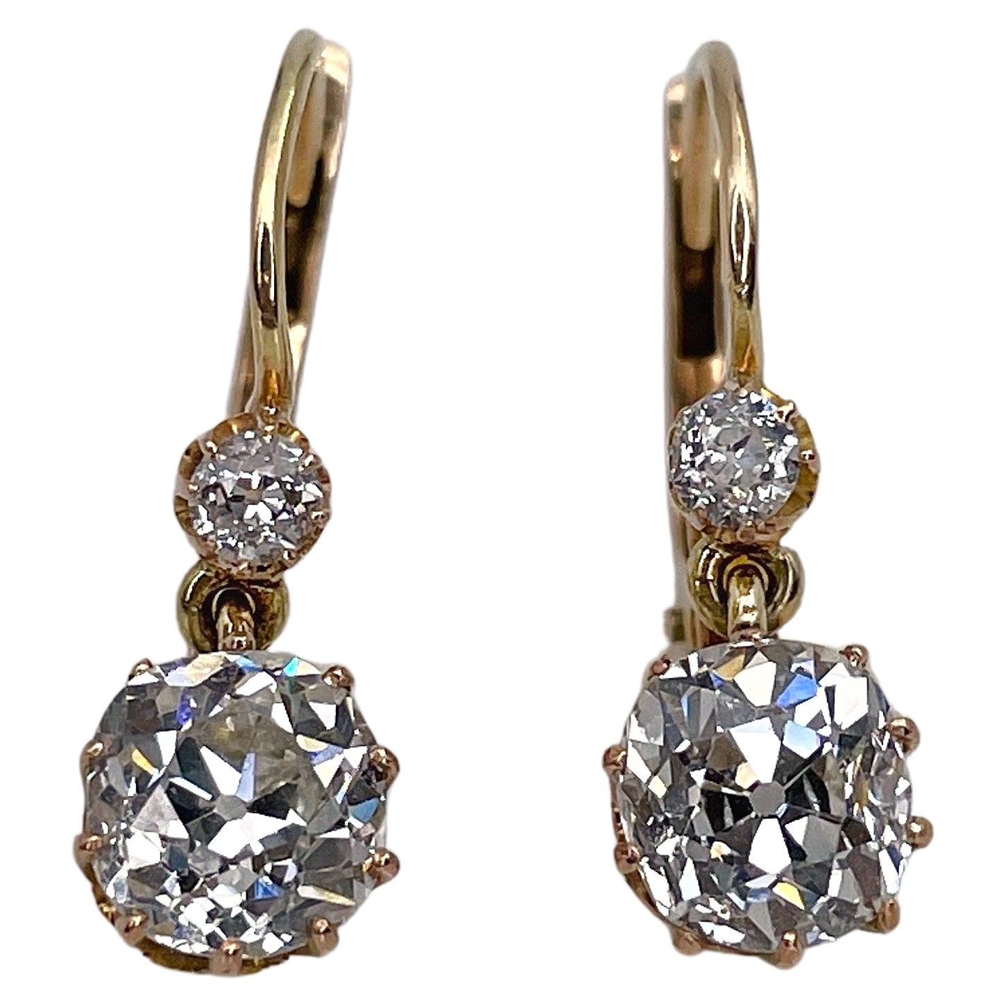 Antique Victorian 14K Gold Old Cut 2.30ct Diamond Dormeuse Earrings