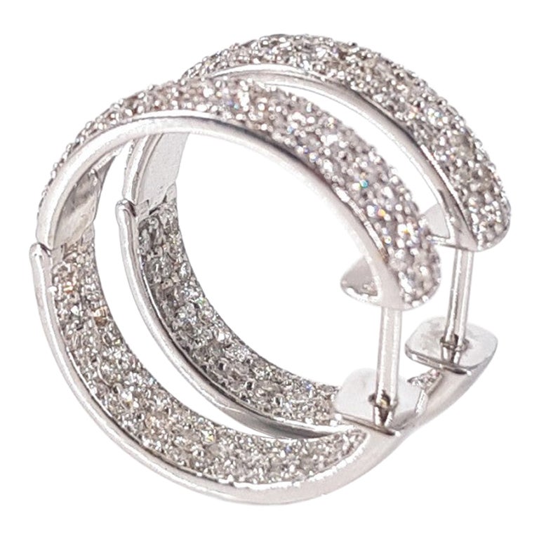 18ct White Gold Pave Diamond Hoops 