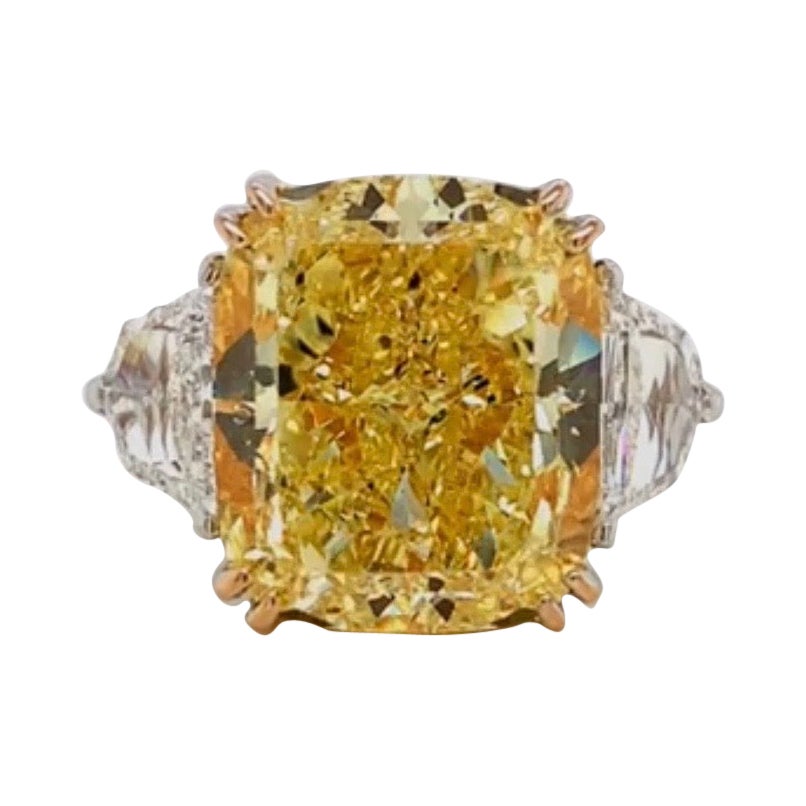 Emilio Jewelry GIA Certified 13.00 Carat Fancy Intense Yellow Diamond Ring For Sale