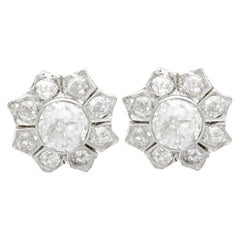 1920s Antique 1.81 Carat Diamond and Yellow Gold Cluster Earrings