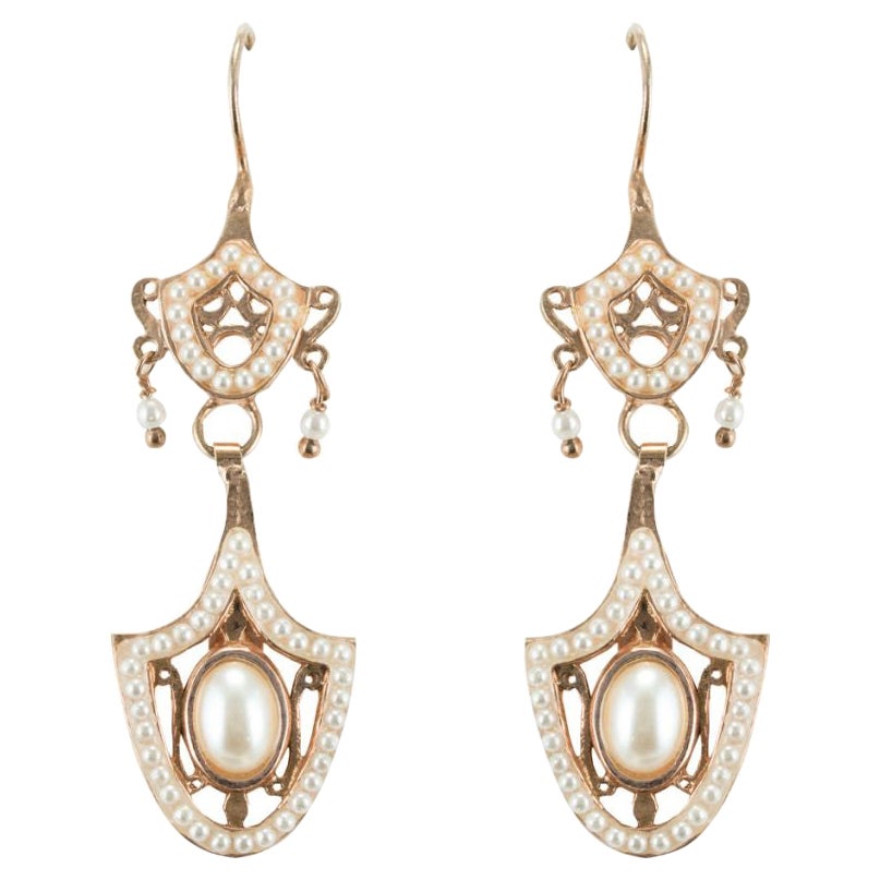 Italian Vermeil Glass White Pearl Dangle Earrings