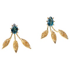 Antique Maria Kotsoni Contemporary 18K Gold Blue Topaz & Citrine Spike Ear Jackets