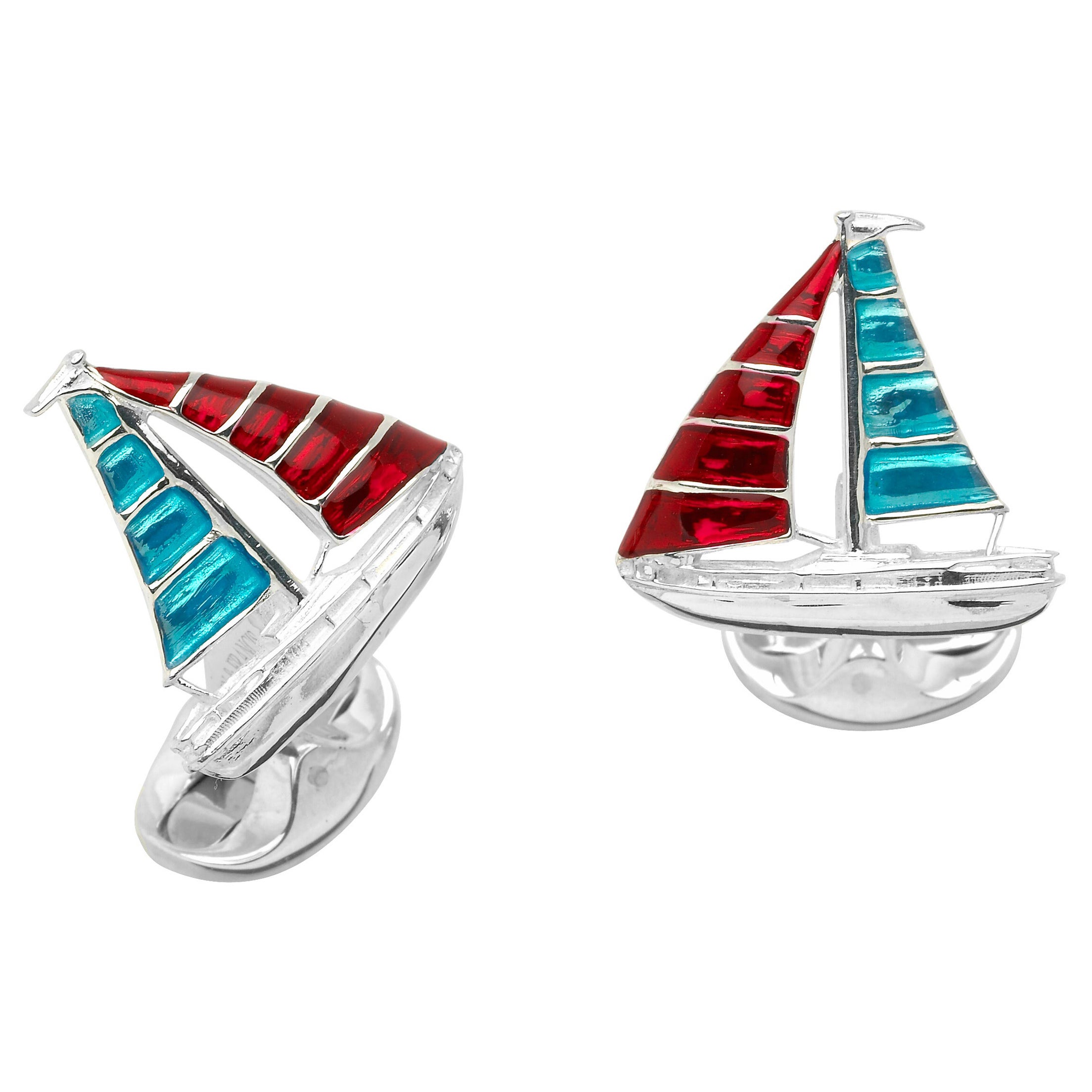 Deakin & Francis Sterling Silver Enamel Yacht Cufflinks in Red and Blue For Sale
