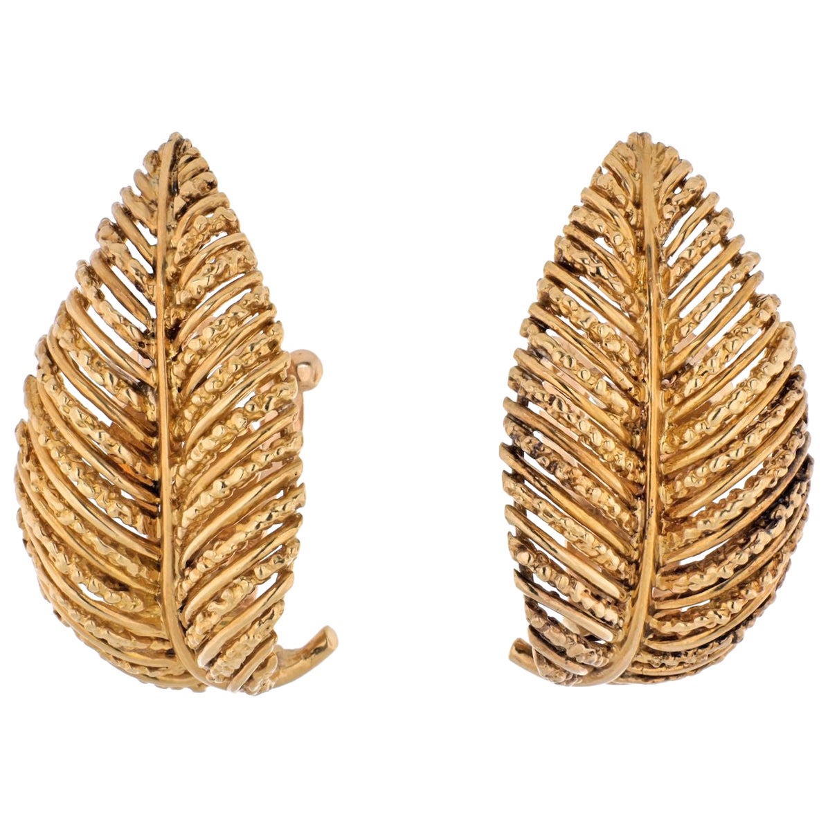 Van Cleef & Arpels 18K Yellow Gold French Leaf Clip on Vintage Earrings