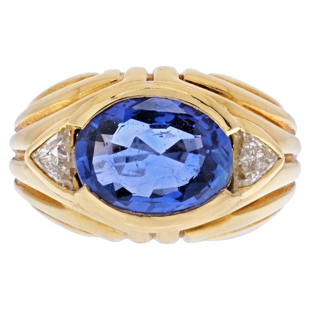 Bvlgari 18K Yellow Gold Blue Sapphire Oval Cut Vintage Ring