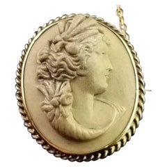Antique Lava Cameo Brooch, 19th Century, Classical Maiden