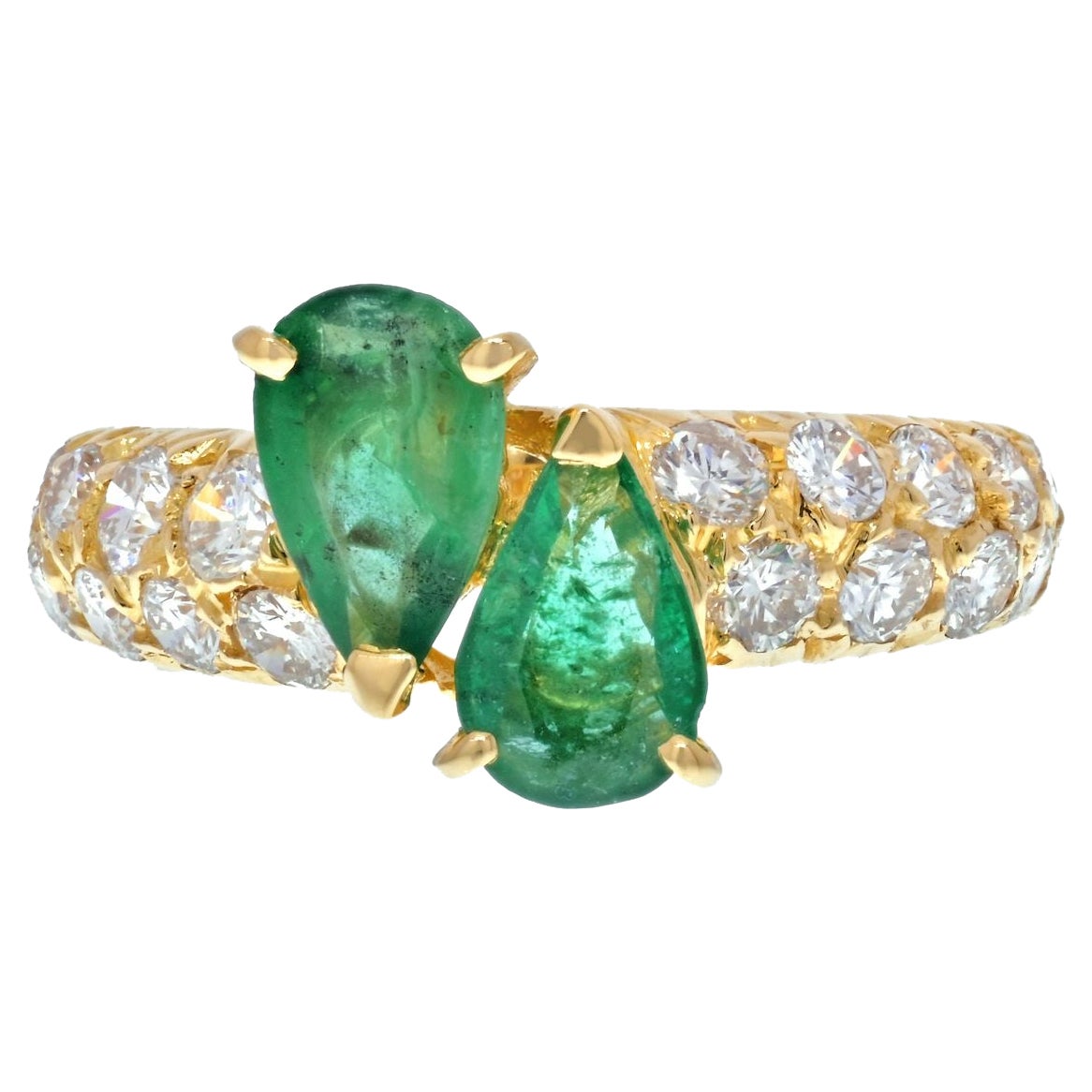 Van Cleef & Arpels 18KYellow Gold Toi Et Moi Green Emerald Crossover Petite Ring