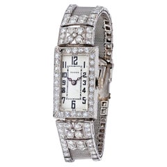 Platinum Art Deco Mesh Style Vintage Diamond Rectangular Watch