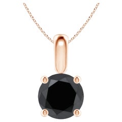 1.25 Carat Round Black Diamond Solitaire Pendant Necklace in 14K Rose Gold