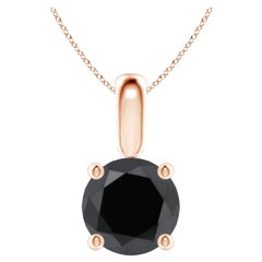 3.33 Carat Round Black Diamond Solitaire Pendant Necklace in 14K Rose Gold