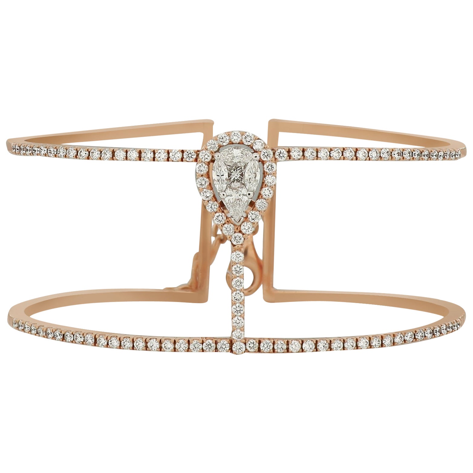 Amwaj Bracelet jonc en or rose avec diamants multi-couches