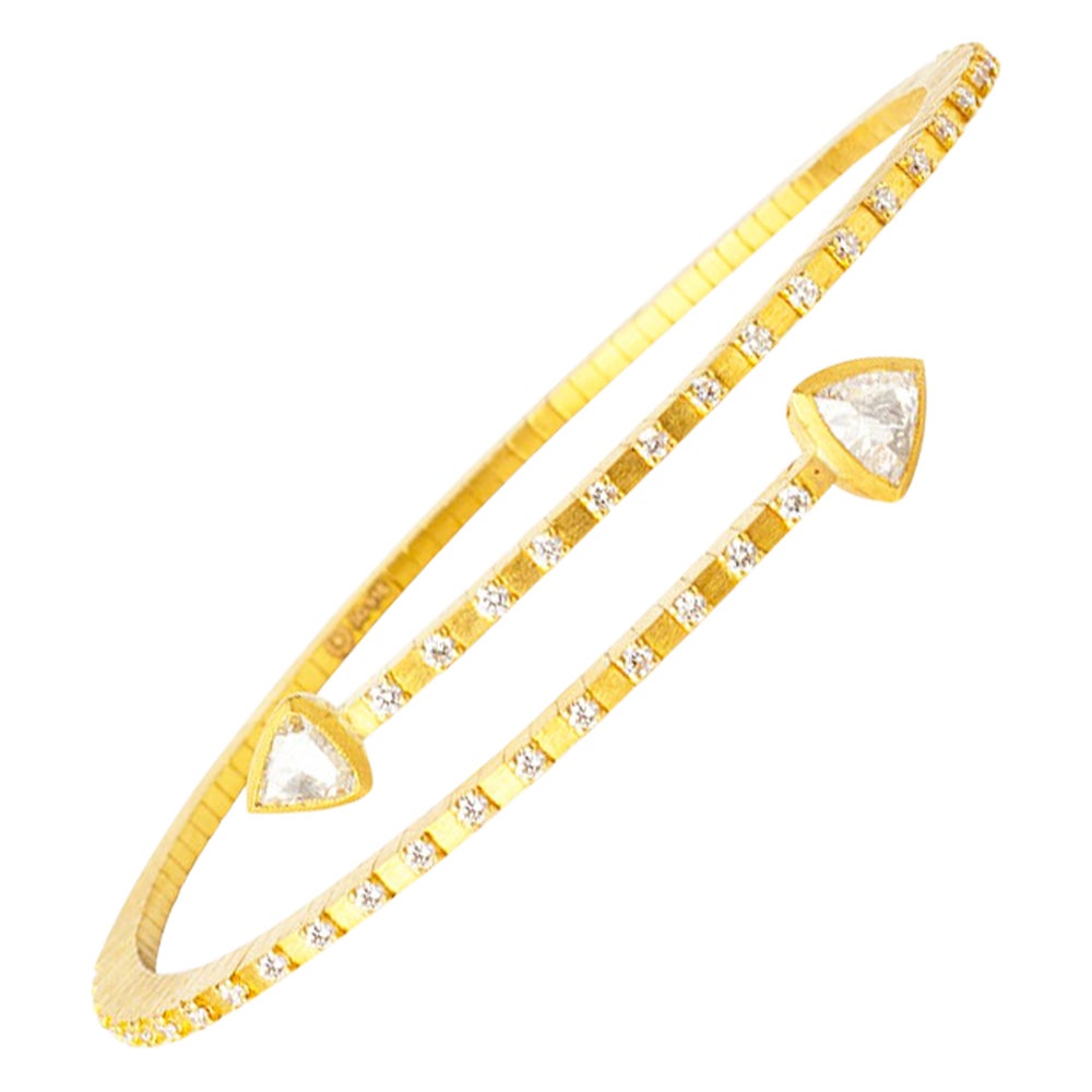 Handcrafted 22K Gold Cubic Flexiable Bracelet with Rose & Brilliant Cut Diamonds