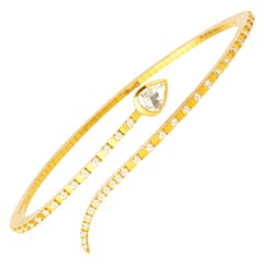 Handcrafted 22K Gold Stylized Snake Bracelet with Diamonds