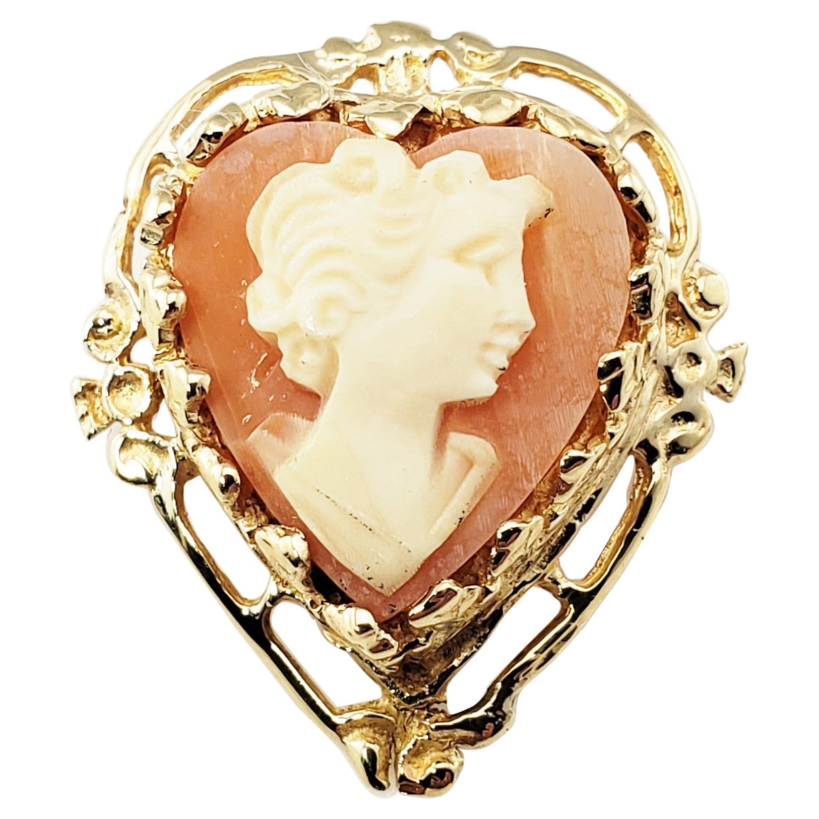 14 Karat Yellow Gold Heart Cameo Brooch/Pendant For Sale