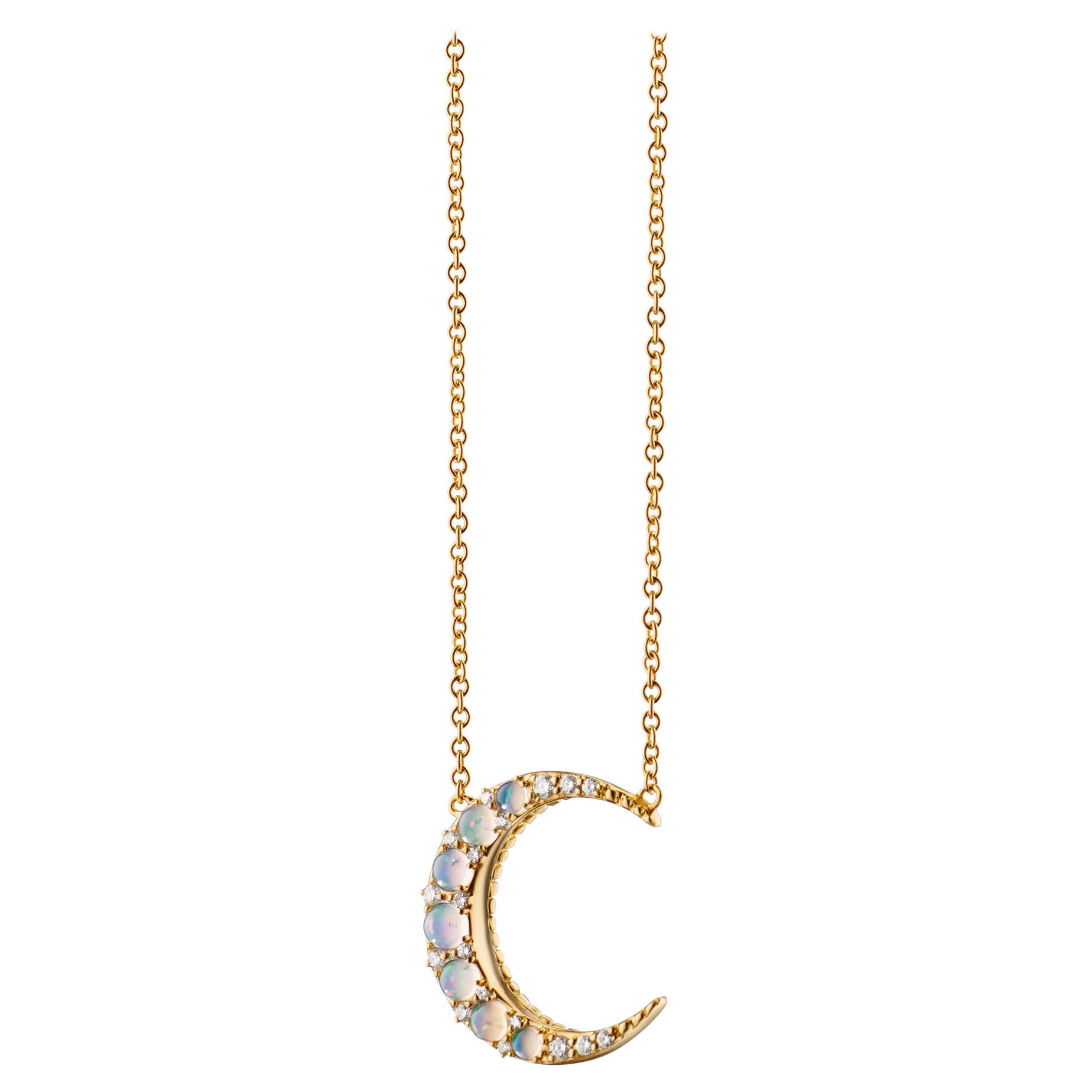 Monica Rich Kosann 18K Gold Mini Crescent Moon Necklace Water Opals & Diamonds
