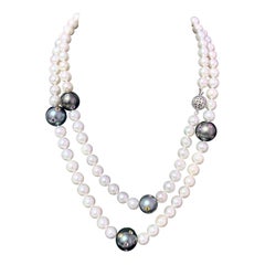 Akoya Tahitian Pearl Diamond Sapphire Necklace 14k Gold 8 mm Certified