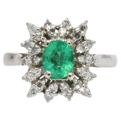 1970s Emerald Diamonds 18 Karat White Gold Cluster Ring