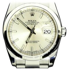 Rolex Stainless Steel Silvered Stick Dial DateJust Wristwatch