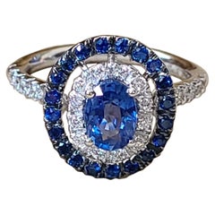 Set in 18K Gold, Natural Ceylon Blue Sapphire and Diamonds Cocktail Ring