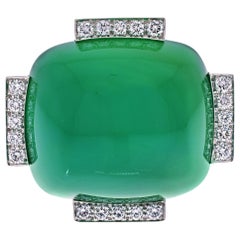 David Webb Platinum & 18K Yellow Gold Large Green Onyx and Diamond Ring