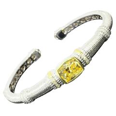 Judith Ripka Canary Crystal Diamond Silver Gold Berge Cuff Bracelet