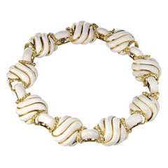 David Webb 18K Yellow Gold Collapsible White Enamel Choker Necklace