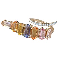 Bague cocktail à deux doigts en saphirs multi-pierres et diamants de 9,02 carats