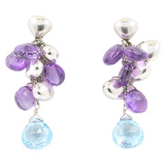 Marco Bicego Paradise Amethysts, Aquamarines and 18 Karat White Gold Earrings