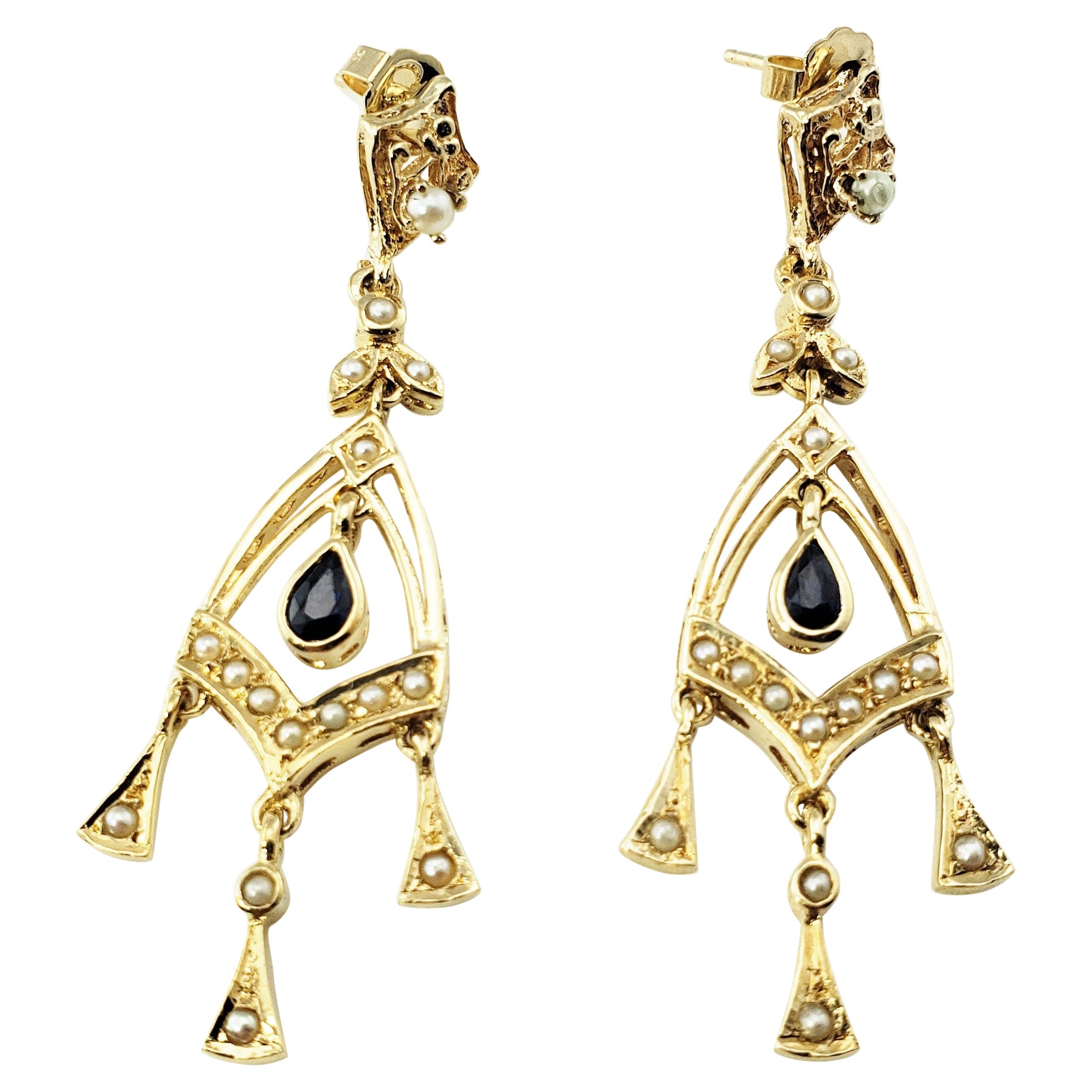 14 Karat Yellow Gold Diamond and Pearl Dangle Chandelier Earrings For Sale