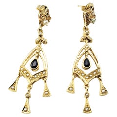 14 Karat Yellow Gold Diamond and Pearl Dangle Chandelier Earrings